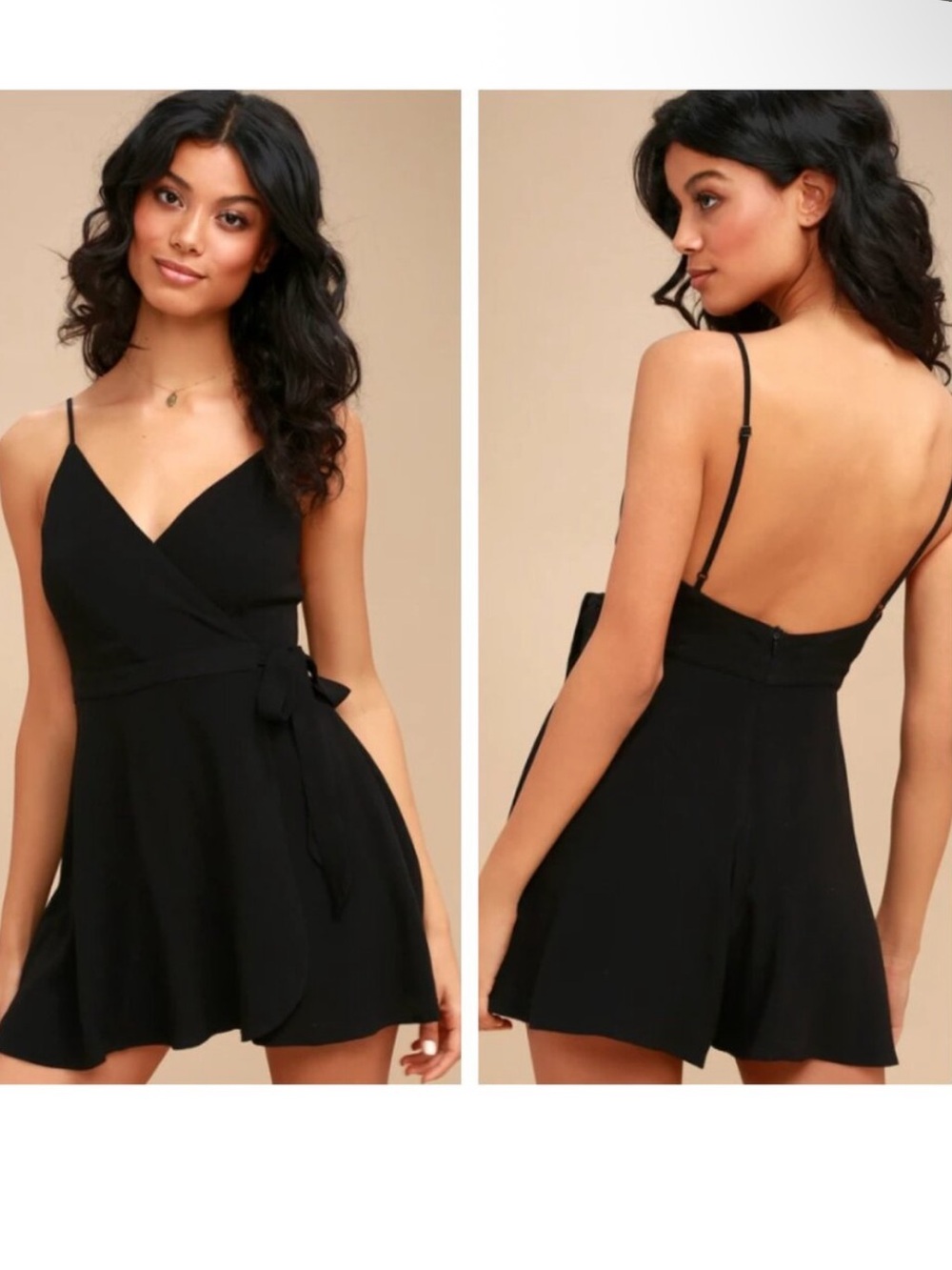 Lulus Camden Black Wrap Tie Skort Dress Romper